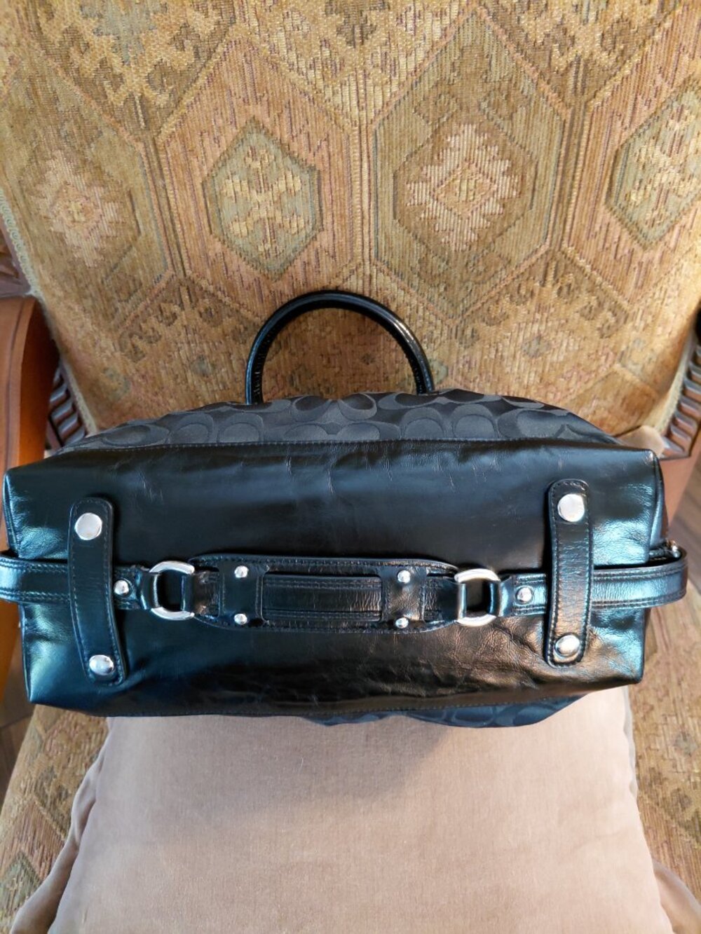 Coach Ashley Black Signature C Jacquard and Leather Satchel - Picture 4 of 10